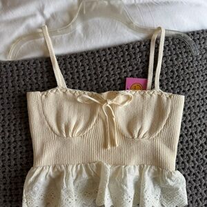 Elegant Cream Lace Trimmed Women's Top